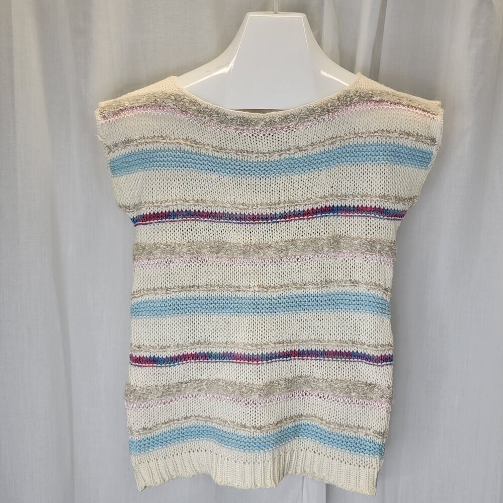 Jason Maxwell Vintage 80s Neutral Stripe Sleeveless Sweater, XS